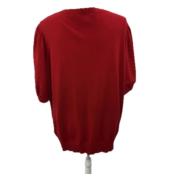 La Vila Milano Red Short Sleeve Cardigan Sweater Women’s Plus 1X Scalloped - Picture 3 of 9